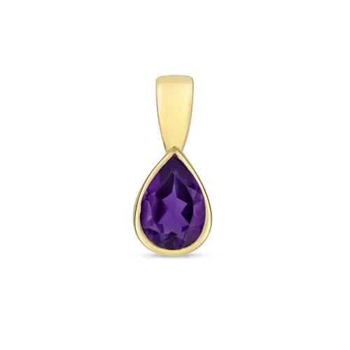 7X5Mm Pear Shaped Amethyst Rubover Pendant  9ct Gold